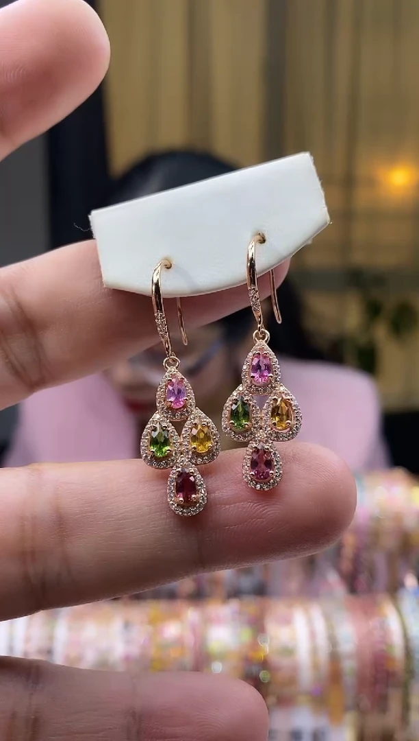 【闪购商品】碧玺耳钩银S925镶嵌35434345354