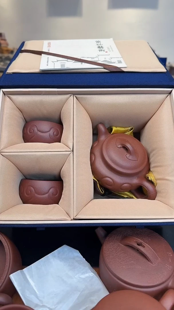 茶壶紫砂红降坡仿古如意200cc套组