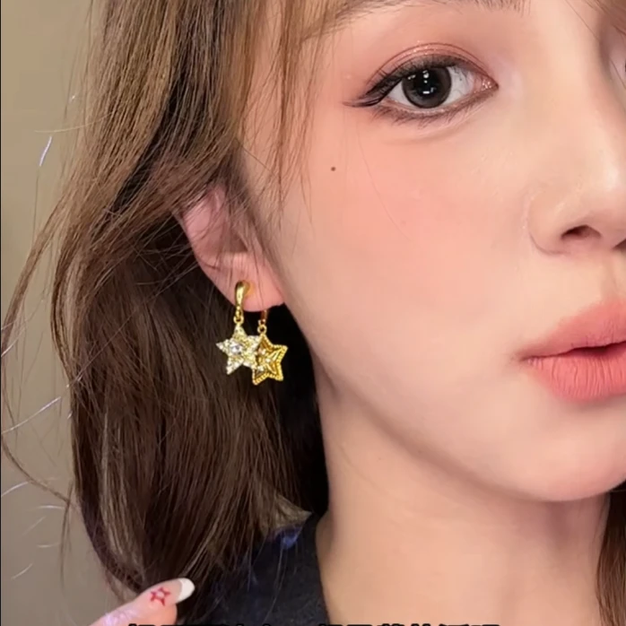 铜合金锆石耳饰 一款两戴式多层星星耳钉轻奢高级感小众耳饰