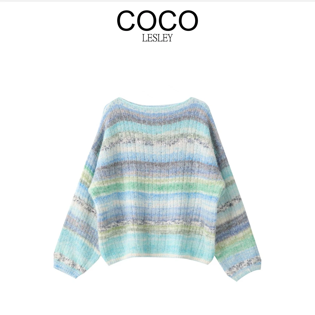 【COCO LESLEY】幻彩纱慵懒风软糯渐变彩条针织毛衣msl606