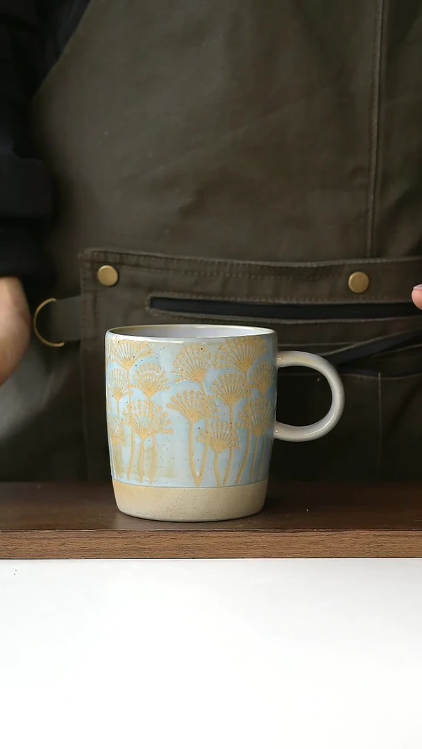 【闪购商品】陶瓷066粗陶浮雕马克杯微瑕@4-2@