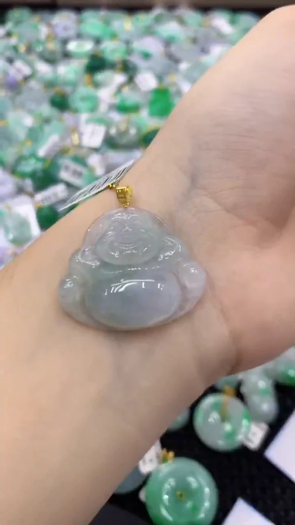 翡翠18K金镶嵌颈饰天然缅甸翡翠A货