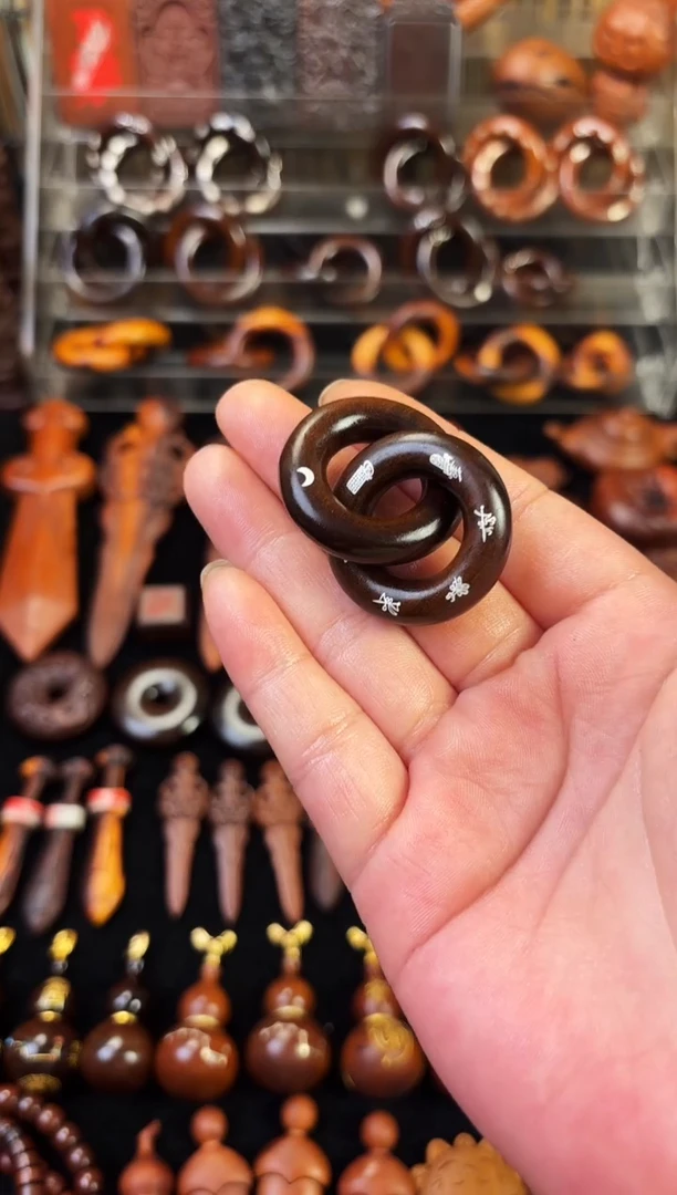 雷枣木玉化  双面镶银五雷五路乾坤圈 1.6