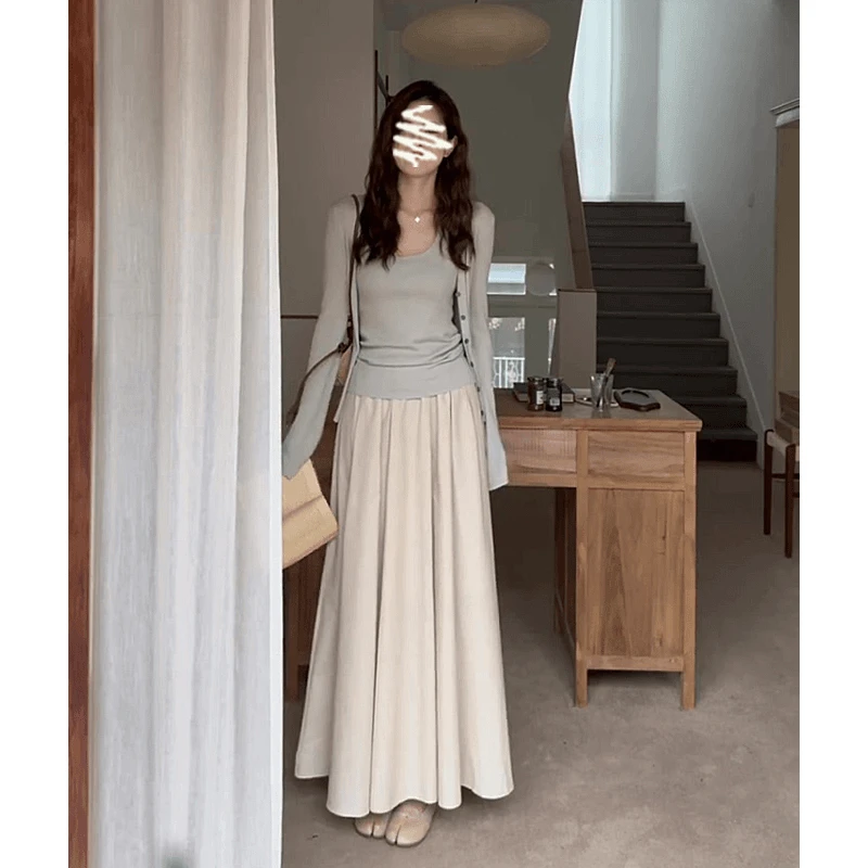 韩系针织衫吊带背心显瘦半身裙套装女春季新款温柔气质裙子三件套