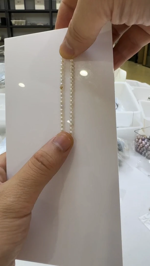 淡水珍珠手链18K金镶嵌3-4mm 光板金珠