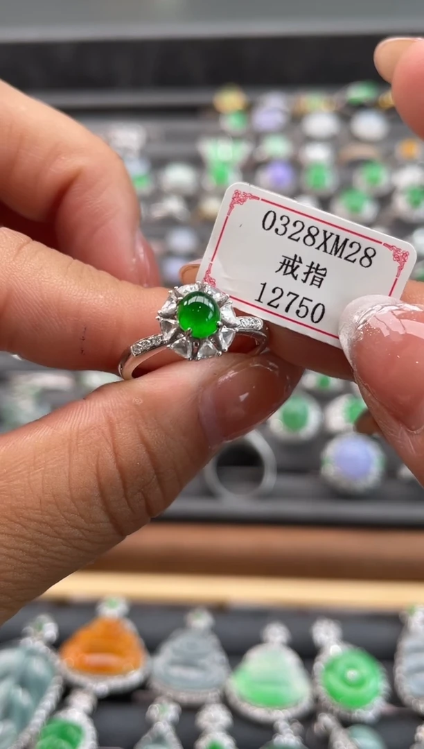 翡翠戒指18K金镶嵌0328XM28