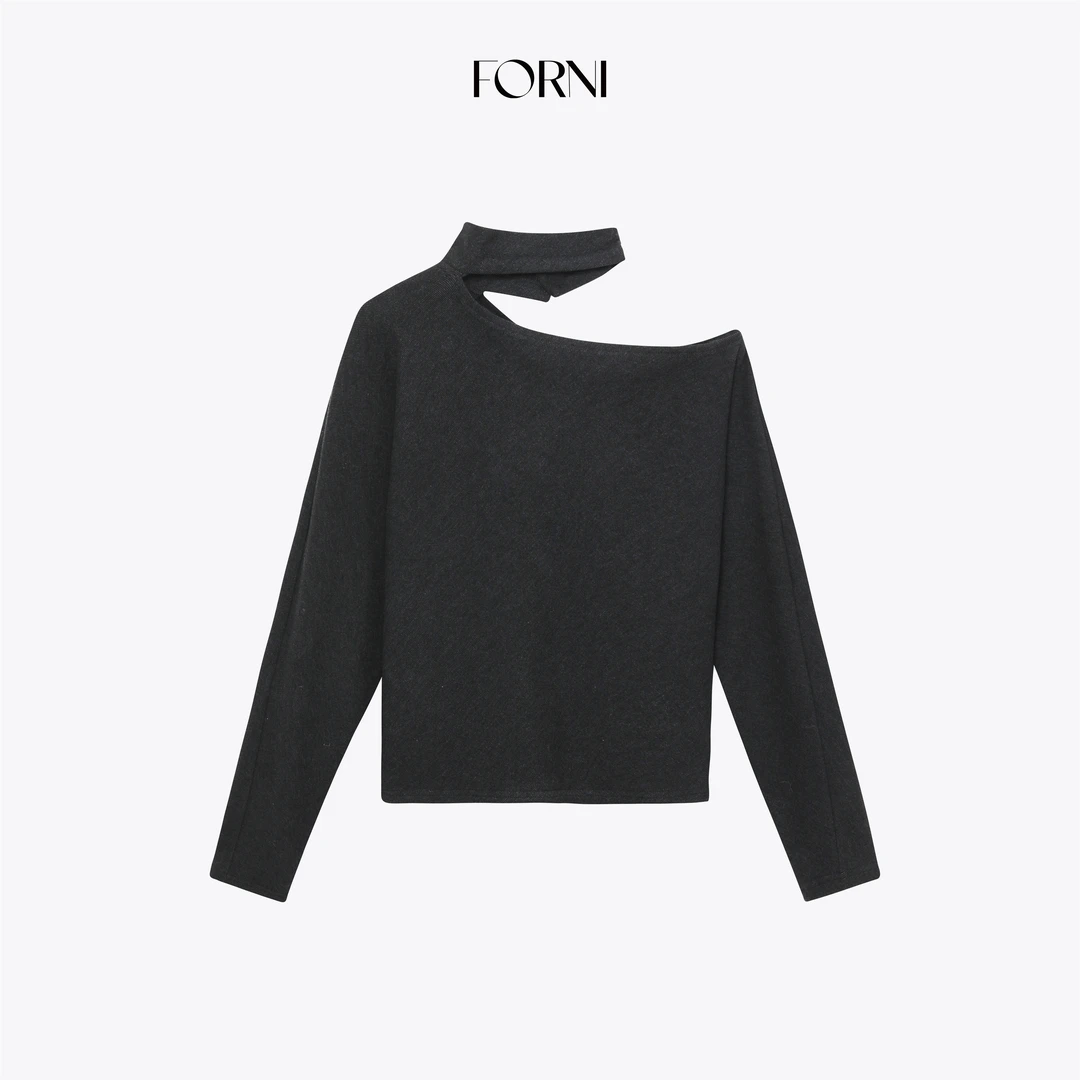 FORNIxYOYO 有趣女孩 高密棉混纺不规则挂脖斜领收腰打底T恤上衣