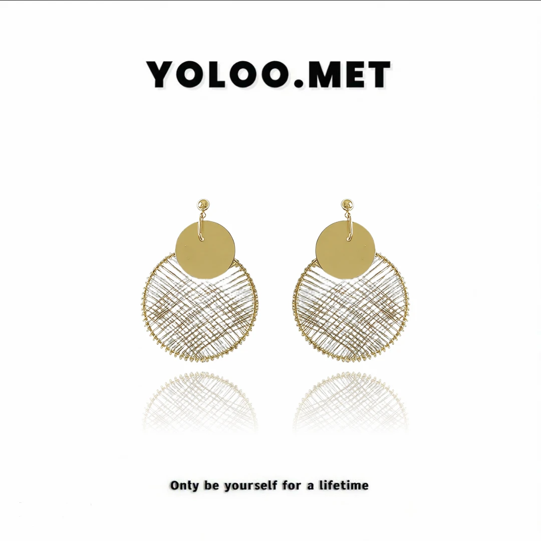 铜合金耳饰 【Yoloo.Met】小众落日鎏金金属编织复古港风耳环轻奢