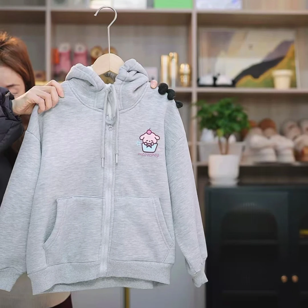 501077《现》韩版儿童时尚百搭加绒加厚冬季保暖连帽洋气卫衣外套