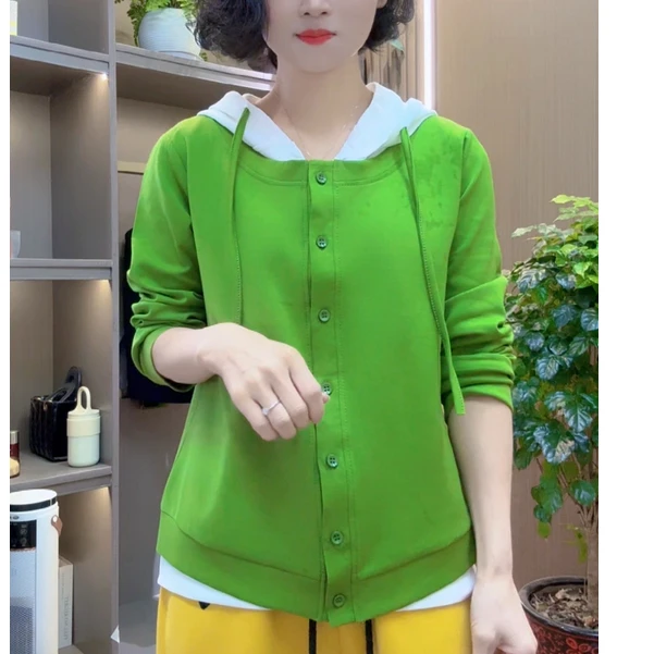 长袖洋气时尚修身显瘦百搭假两件帽子打底上衣减龄