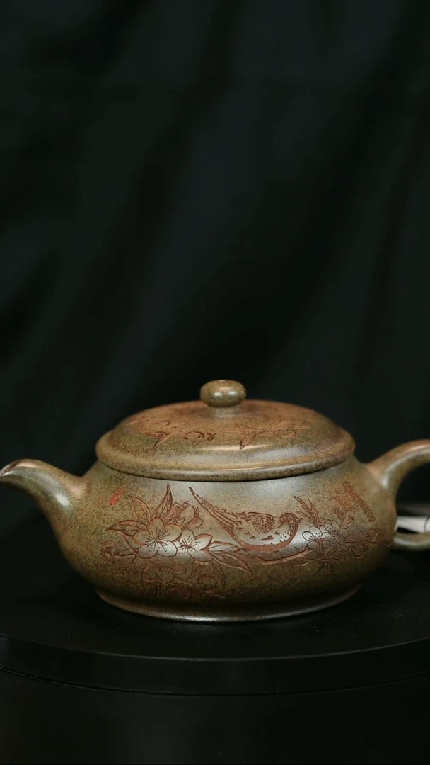茶壶紫砂烟*圈H1917李琴柴烧刻绘明炉
