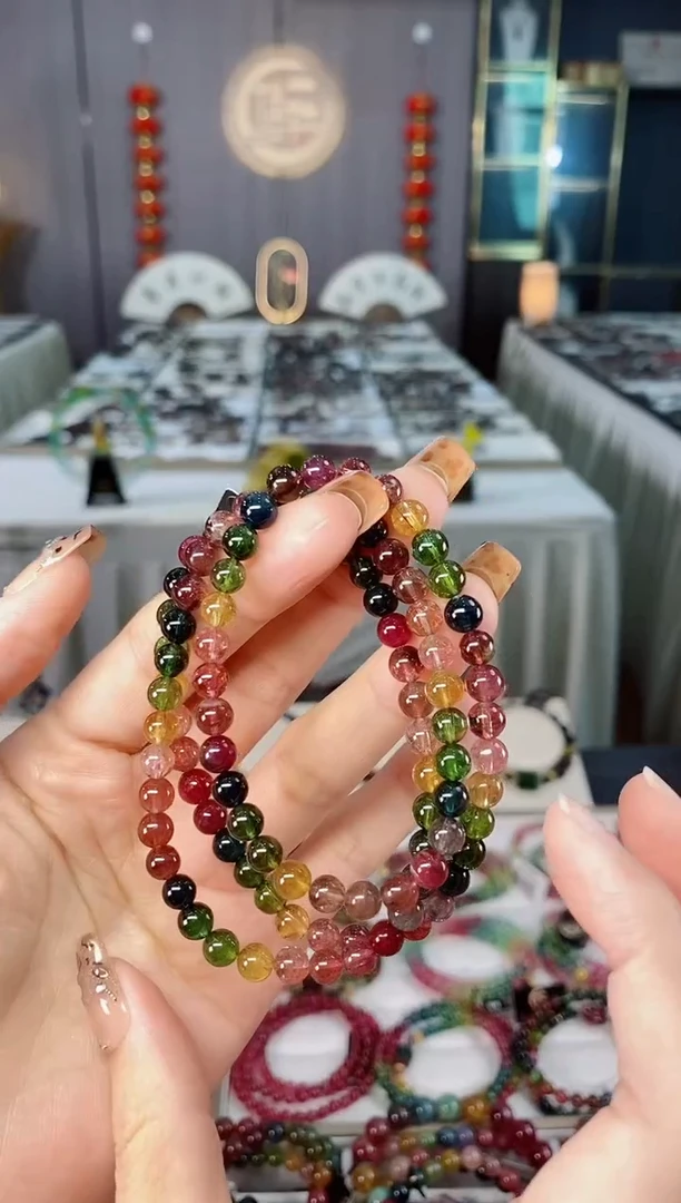 未镶嵌老矿碧玺色标彩虹净体三圈手串5mm+碧玺dan多样性发货一条