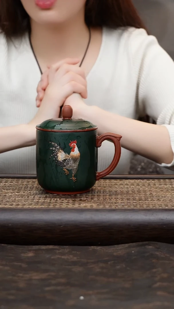茶杯紫砂墨绿粉浆鸡暇