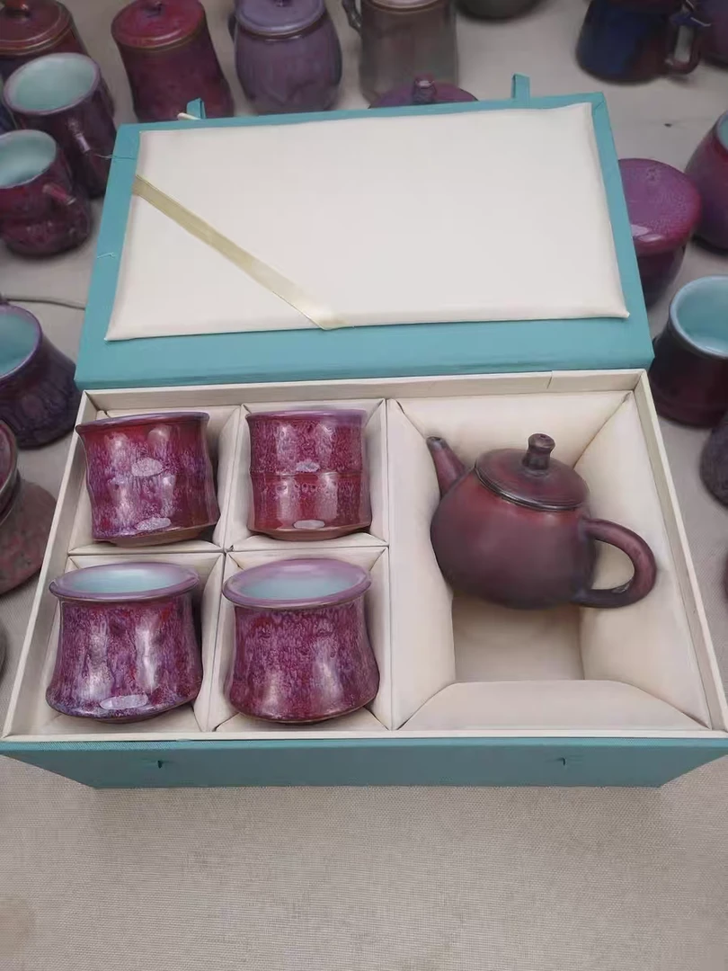 钧瓷茶具套装，全手工手拉坯制作