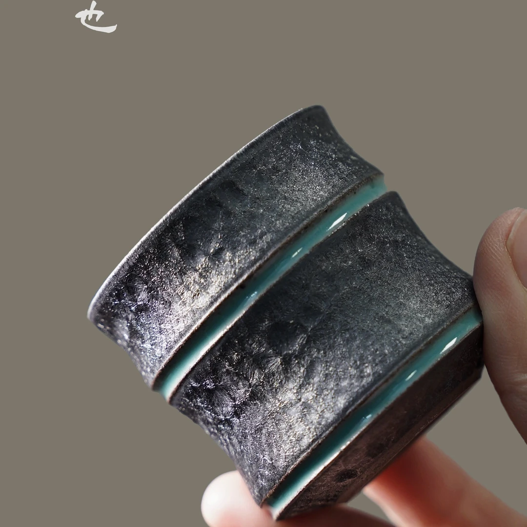 【明也茶器】星象银斑釉手工手作竹节杯中式品茗杯高端茶具