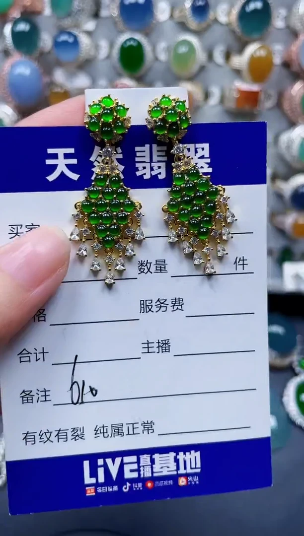 银S925镶嵌翡翠耳饰610