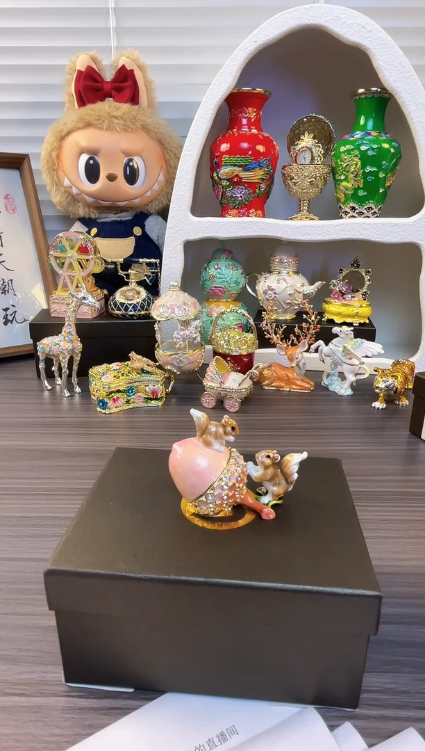 七宝烧珐琅彩 首饰盒 复古小摆件 送人送礼个人收藏   双松鼠