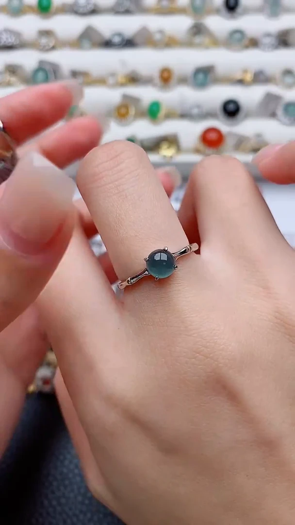 银S925镶嵌戒指翡翠正品 纯天然翡翠