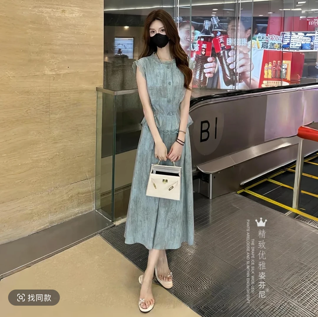 Z8306夏装女士高端时尚两件套洋气百搭宽松半身裙套装女