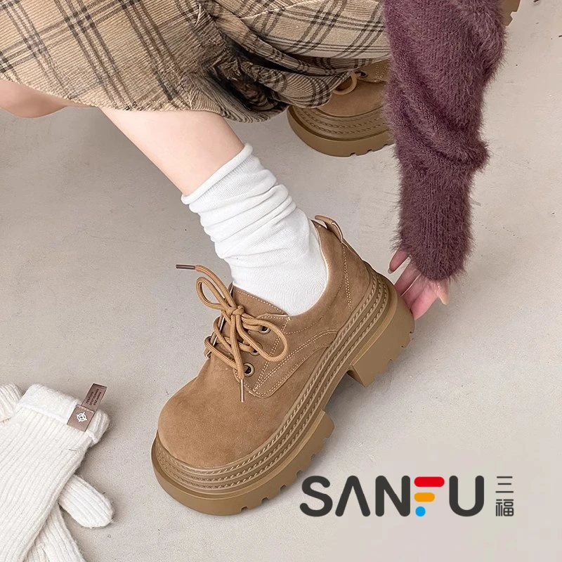三福法式百搭勃肯鞋女2025春秋新款厚底洋气雪地靴大头潮流乐福鞋