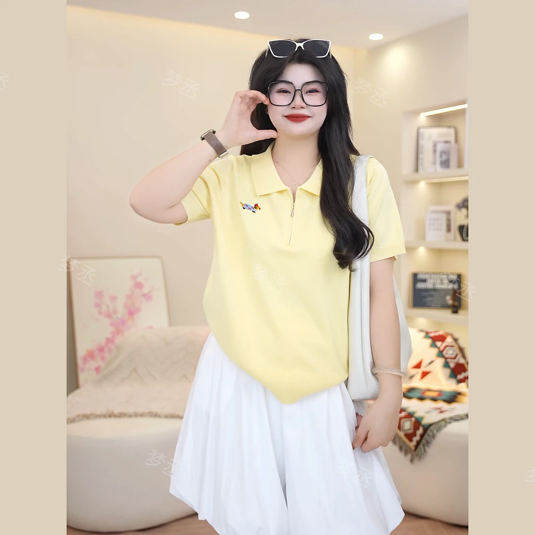 梦丞-POLO领夏季大码女装腊肠小狗印花短袖女款爆款2025新款上衣