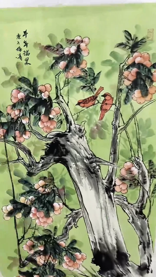 国画梅清-8平尺-花鸟-带书