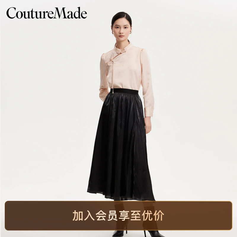 Vero Moda半身裙早秋新款光泽感松紧腰头百褶裙百搭洋气气质裙子