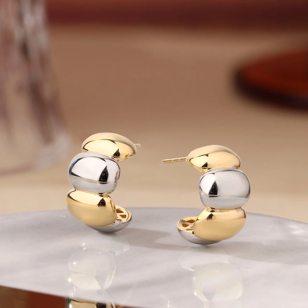 意大利进口18K金双色牛角包耳钉配胶塞时尚百搭复古气质轻奢优雅