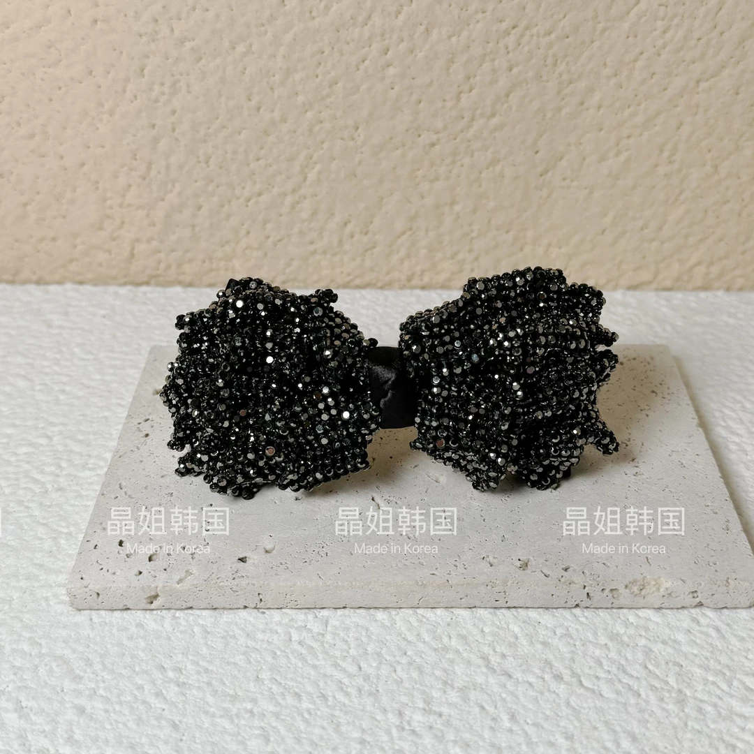 东大门 双11新款 轻奢气质满钻蝴蝶结百搭黑色弹簧夹 2404
