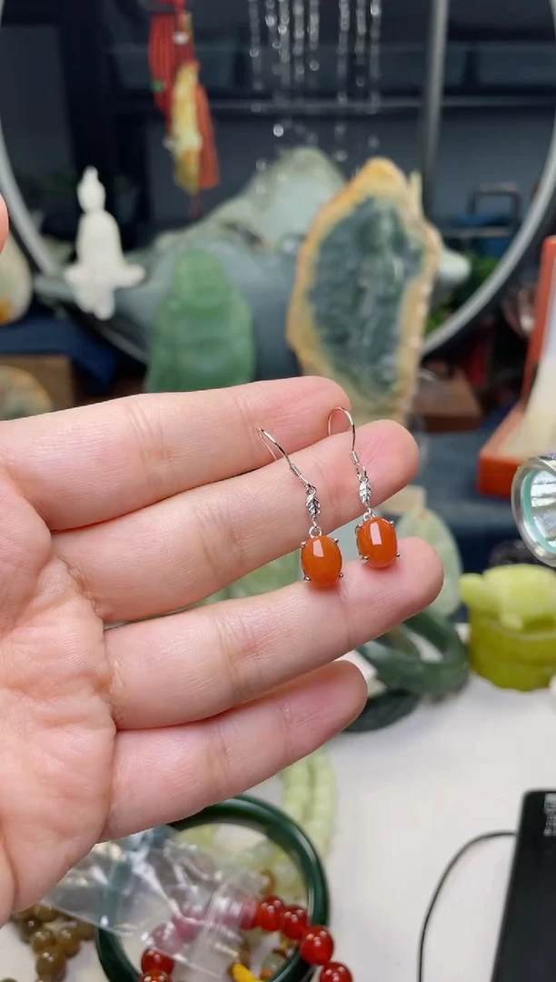 【闪购商品】南红玛瑙耳饰银S925镶嵌耳坠