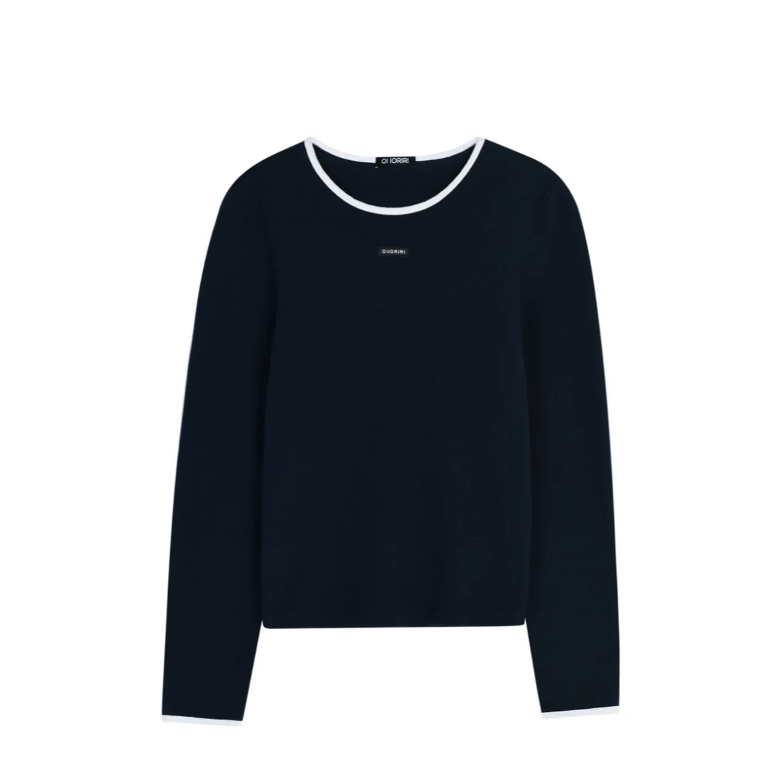 OIIORIRI · 设计师品牌藏青色纯棉夹边圆领上衣 S73Z077