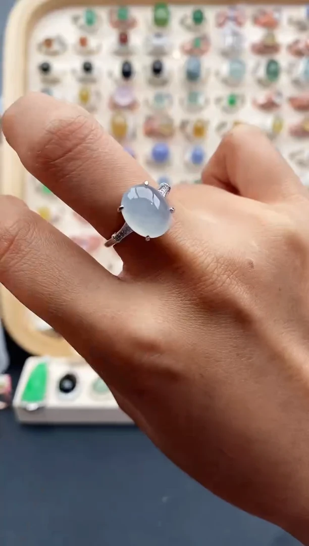 【闪购商品】翡翠戒指银S925镶嵌天然A货翡翠222  1+8