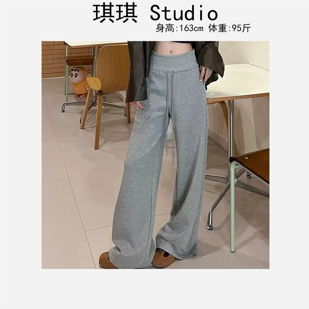 春季新款重工设计感松紧腰套抽绳阔腿宽松显瘦减龄百搭休闲裤-N