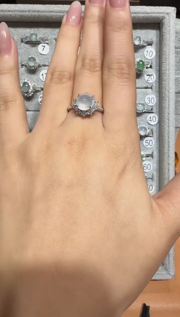 银S925镶嵌戒指翡翠925银镶翡翠戒指镶嵌148