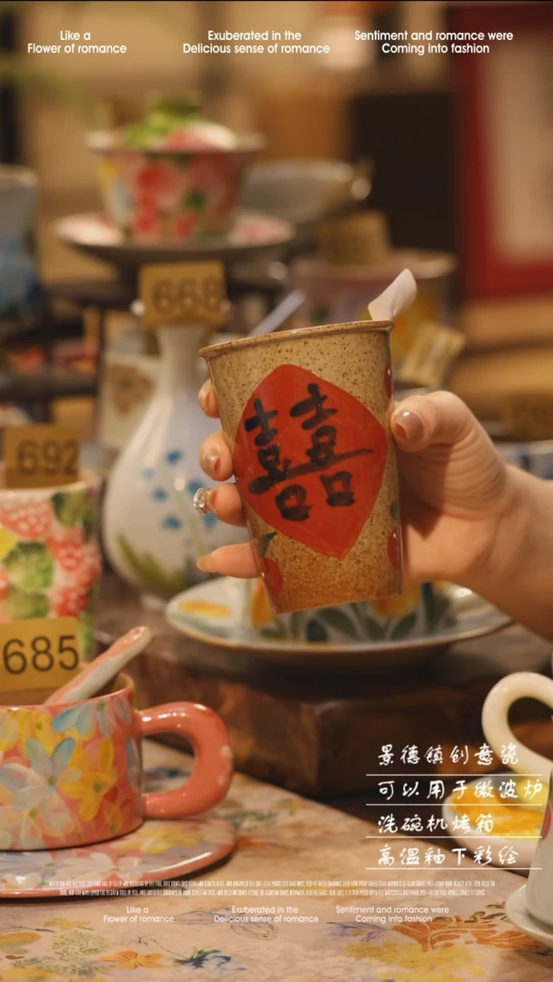 陶瓷景德镇高温手绘釉下彩设计师款式