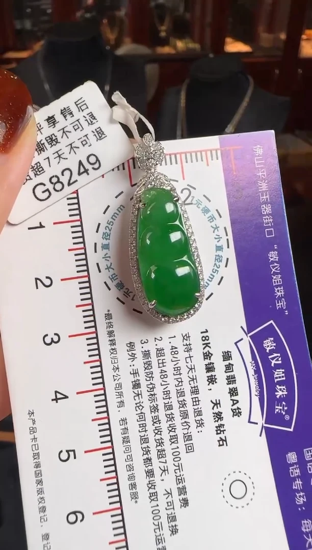 颈饰18K金镶嵌翡翠G8249冰绿富贵豆