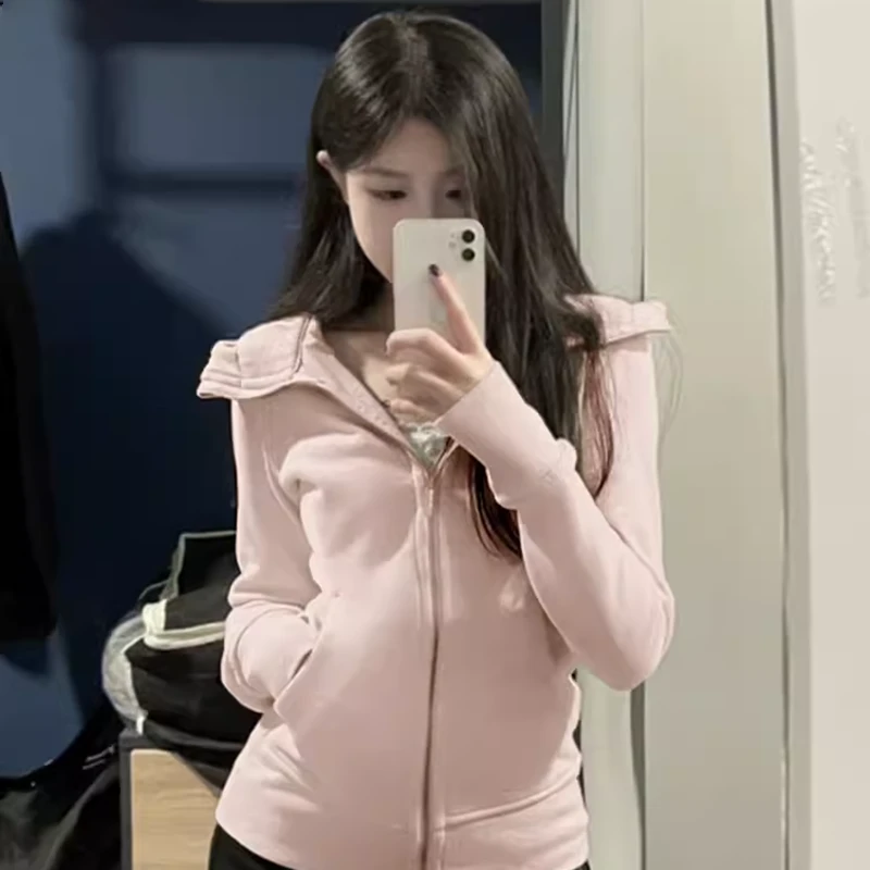 加绒气质女网红时尚女士短款加绒修身卫衣连帽短款