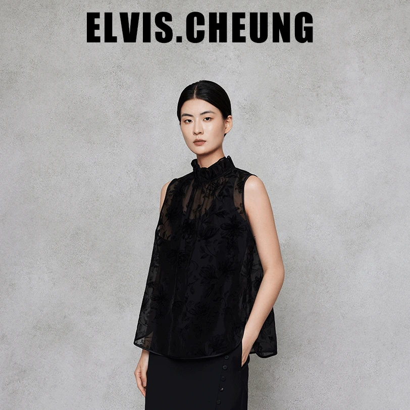 ELVIS.CHEUNG蒋云開運25AW墨池玫瑰植绒中式小衫