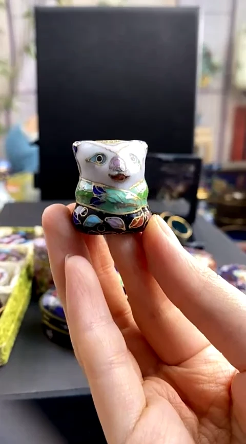 【闪购商品】非遗技艺 景泰蓝熊猫顶针绿黑