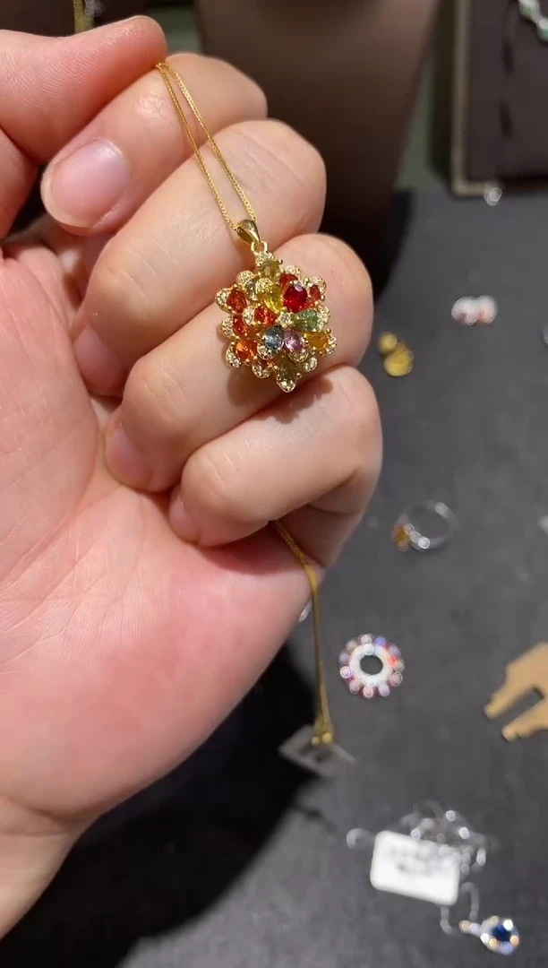 颈饰蓝宝石银S925镶嵌吊坠