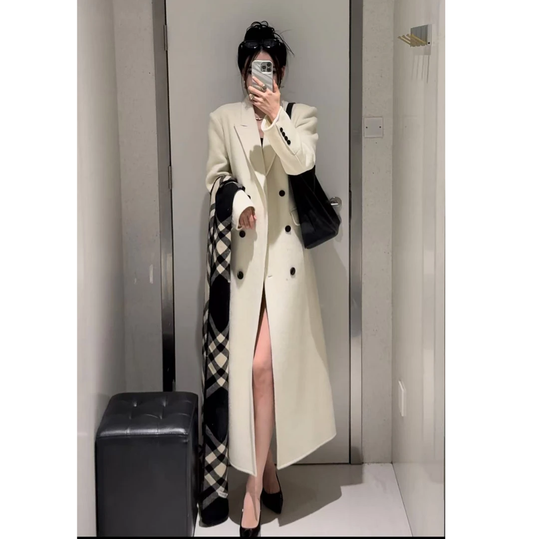 【双面羊毛】韩系小香风大衣女冬高端毛呢大衣气质长款正肩羊毛