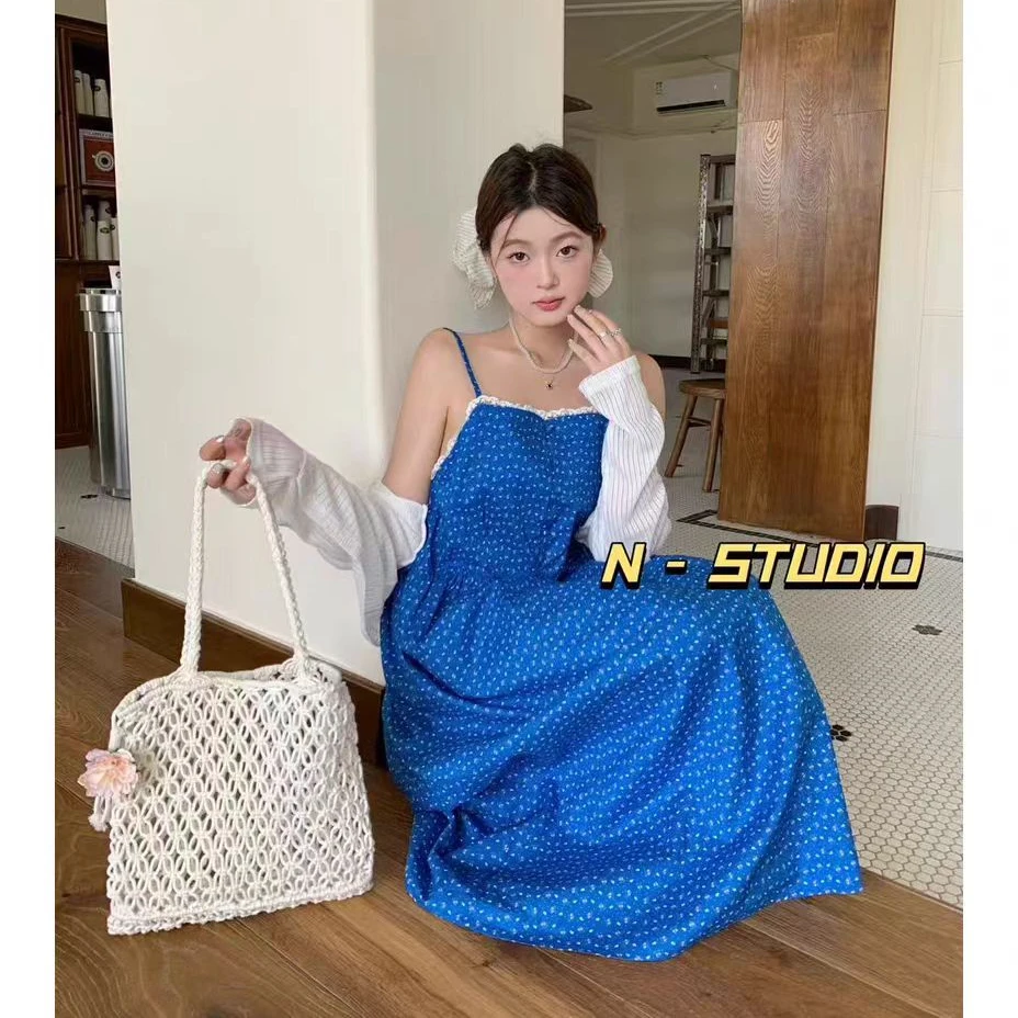 【克莱因蓝】夏季新款气质显白度假风宽松韩版复古吊带裙