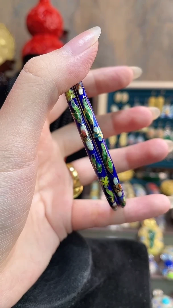 非遗景泰蓝叮当镯一对 宝蓝