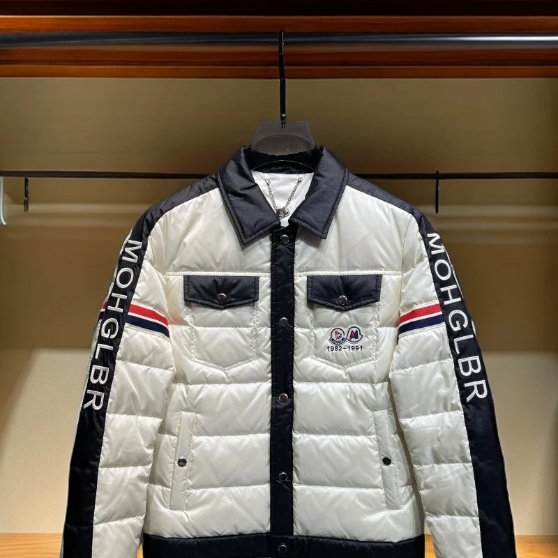 维斯克纳时尚翻领刺绣字母男士加厚保暖棉服冬季新款白鸭绒羽绒服