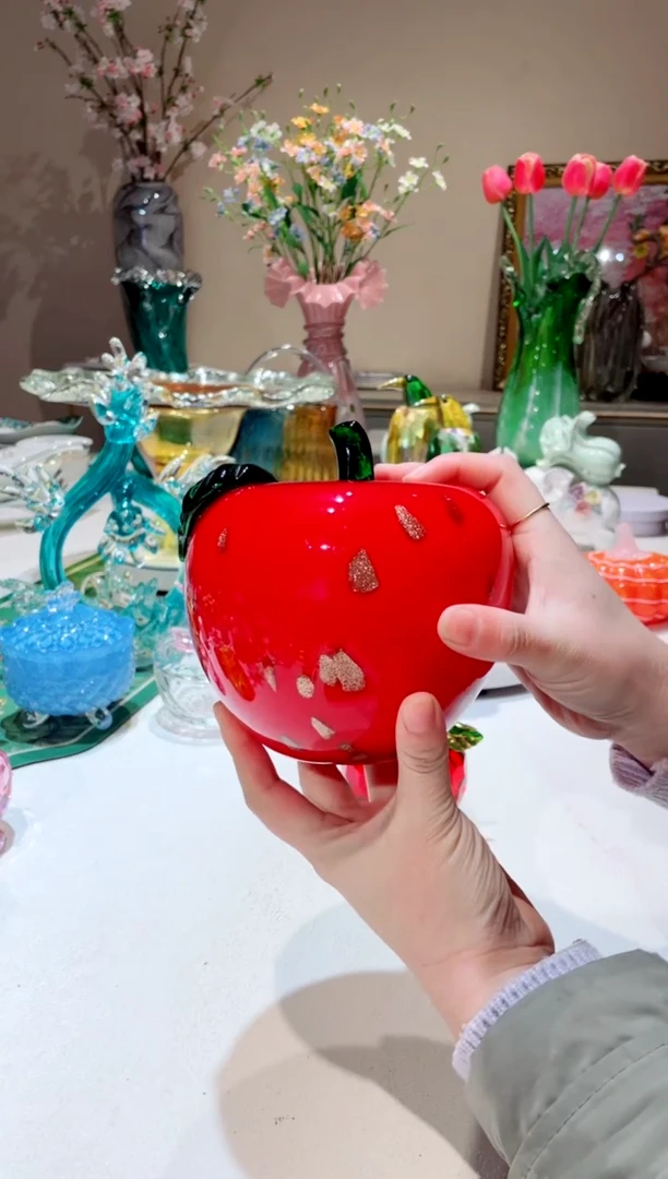 【闪购商品】琉璃手工艺品    红色撒金琉璃大苹果