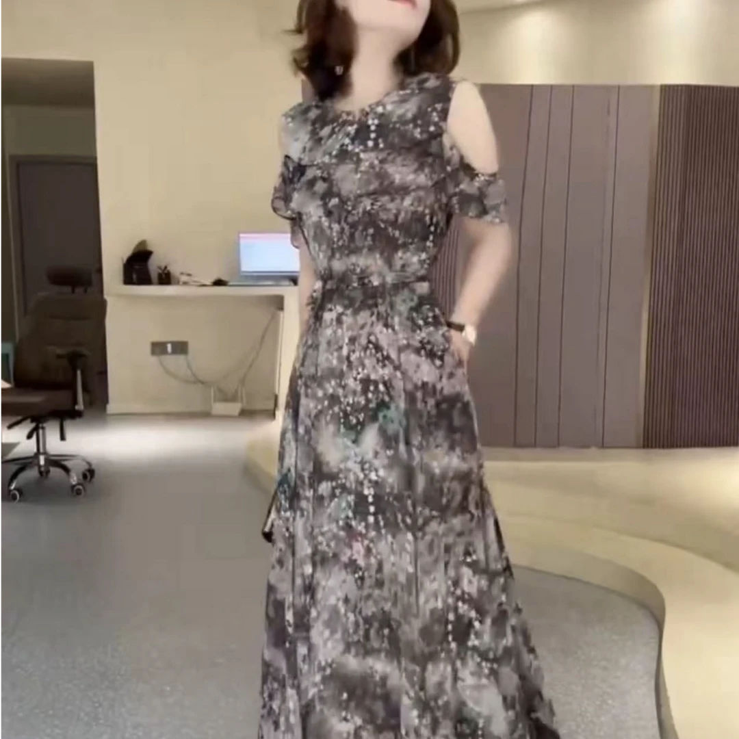 夏季轻奢碎花法式优雅显瘦时尚复古收腰气质修身洋气长款连衣裙