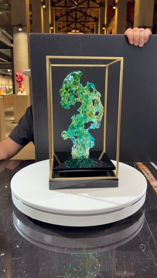 摆件CS0202001欧碧色小太湖石+定制黑底座架子