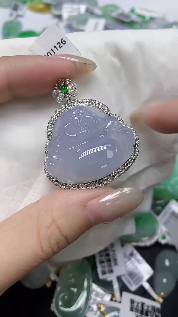 翡翠18K金镶嵌颈饰天然缅甸翡翠A货
