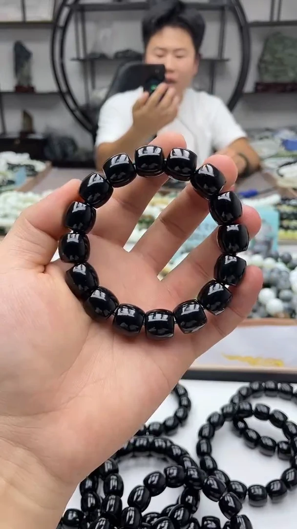 未镶嵌手链和田玉纯天然新疆塔县黑青14直切