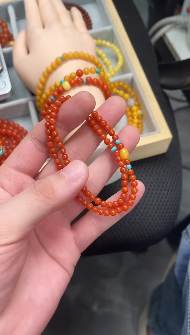 手串未镶嵌南红玛瑙南红柿子红双圈蜜蜡QF-B73